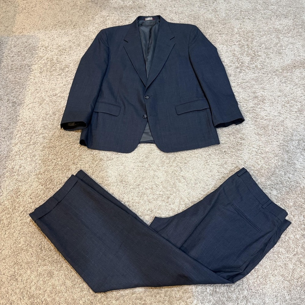 Vintage Botany 500 Suit Mens XL 40x28 Blue Wool 2 Piece Couture Made USA